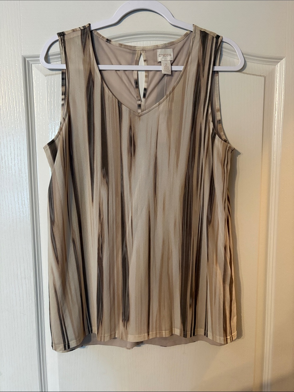 Chico's Neutral Striped V-Neck Sleeveless Tank